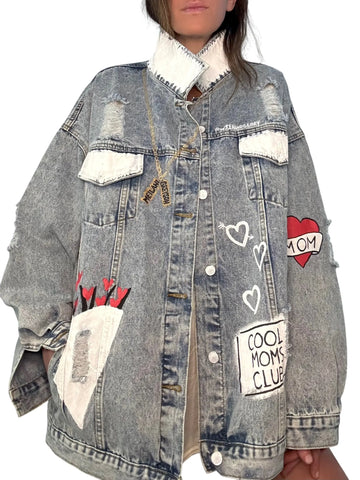 'Queen Mom' Painted Denim Jacket by Wren + Glory Wren + Glory