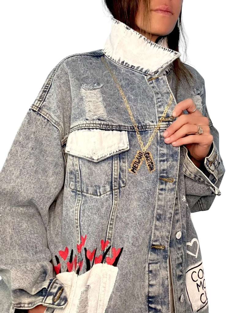 'Queen Mom' Painted Denim Jacket by Wren + Glory Wren + Glory
