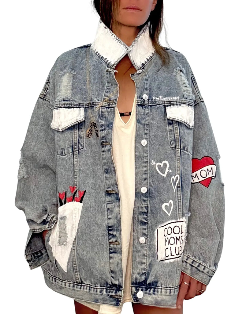 'Queen Mom' Painted Denim Jacket by Wren + Glory Wren + Glory