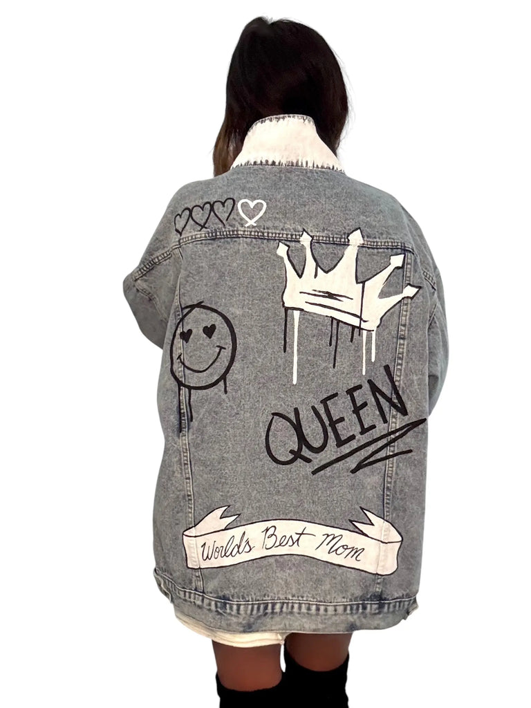 'Queen Mom' Painted Denim Jacket by Wren + Glory Wren + Glory