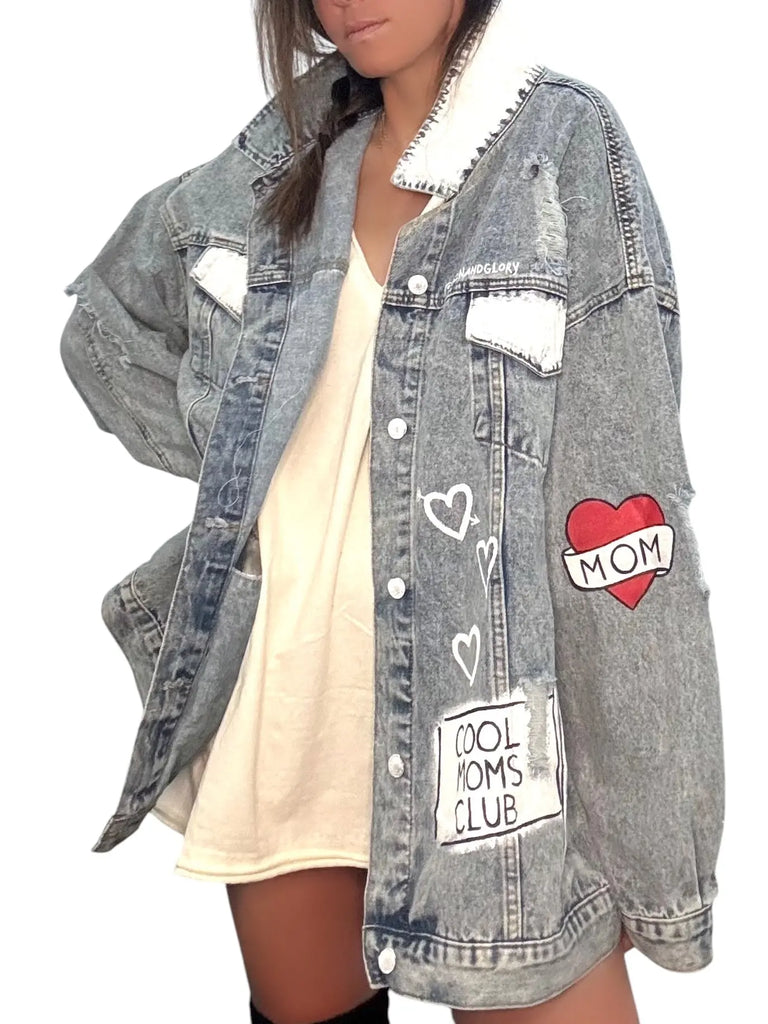 'Queen Mom' Painted Denim Jacket by Wren + Glory Wren + Glory