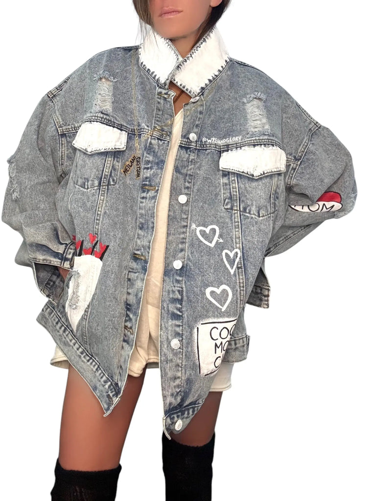 'Queen Mom' Painted Denim Jacket by Wren + Glory Wren + Glory