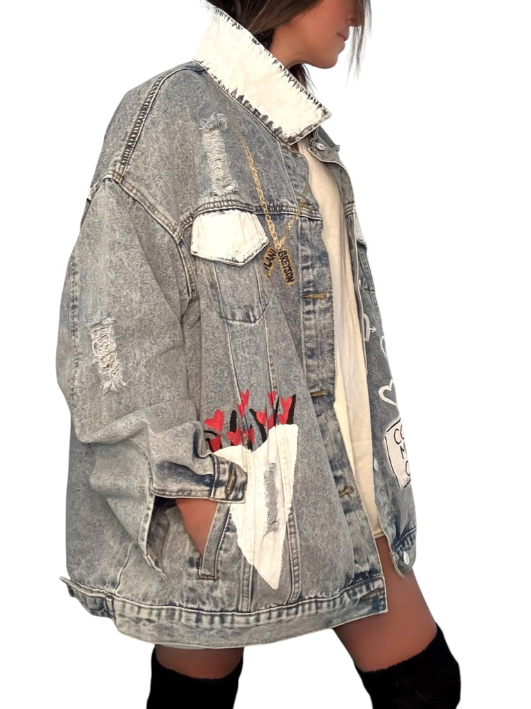 'Queen Mom' Painted Denim Jacket by Wren + Glory Wren + Glory