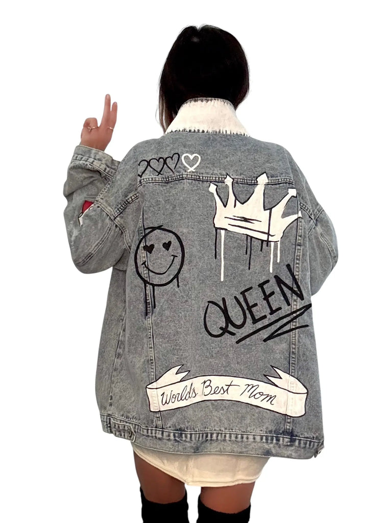 'Queen Mom' Painted Denim Jacket by Wren + Glory Wren + Glory