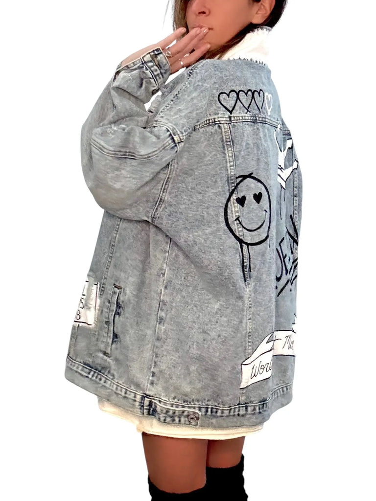 'Queen Mom' Painted Denim Jacket by Wren + Glory Wren + Glory