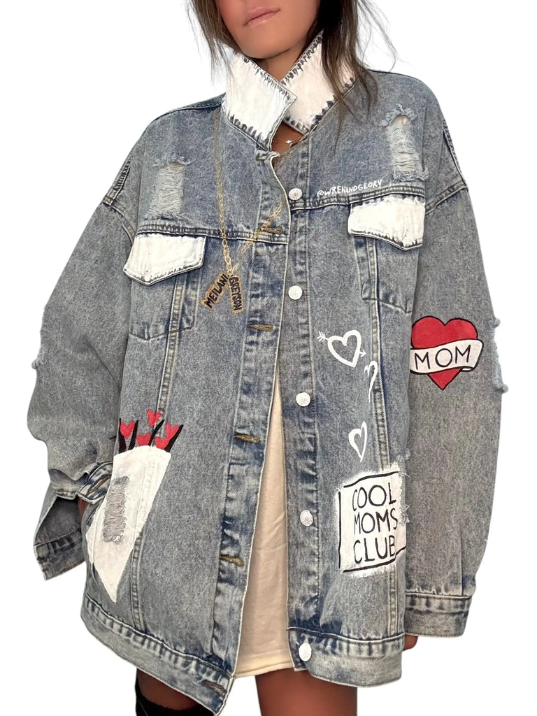 'Queen Mom' Painted Denim Jacket by Wren + Glory Wren + Glory