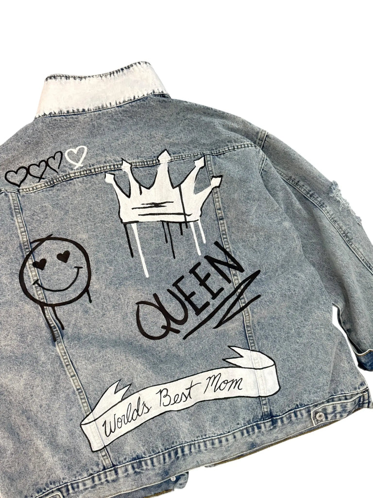 'Queen Mom' Painted Denim Jacket by Wren + Glory Wren + Glory