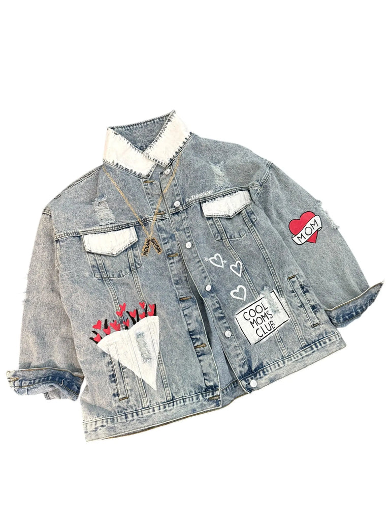 'Queen Mom' Painted Denim Jacket by Wren + Glory Wren + Glory