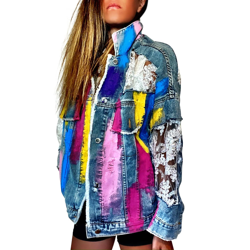 'RAINBOWS AND LACE' DENIM JACKET by Wren + Glory Wren + Glory