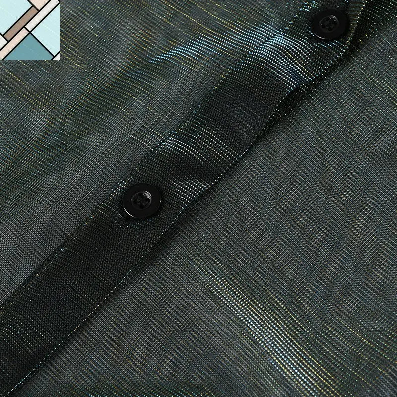 Reece Sheer Shimmer Shirt Dress - Gold Green by Marigold Shadows MARIGOLD SHADOWS