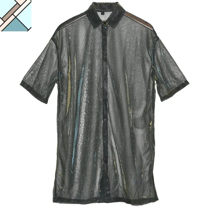 Reece Sheer Shimmer Shirt Dress - Gold Green by Marigold Shadows MARIGOLD SHADOWS