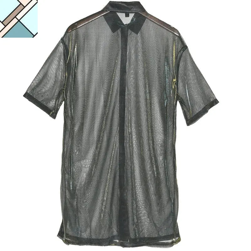 Reece Sheer Shimmer Shirt Dress - Gold Green by Marigold Shadows MARIGOLD SHADOWS