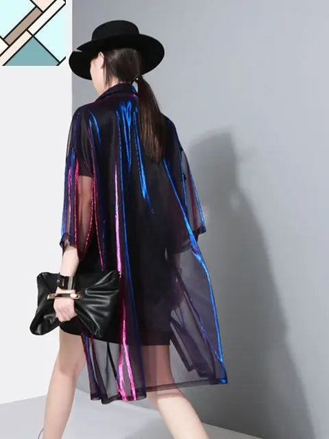 Reece Sheer Shimmer Shirt Dress - Rose Red Blue by Marigold Shadows MARIGOLD SHADOWS