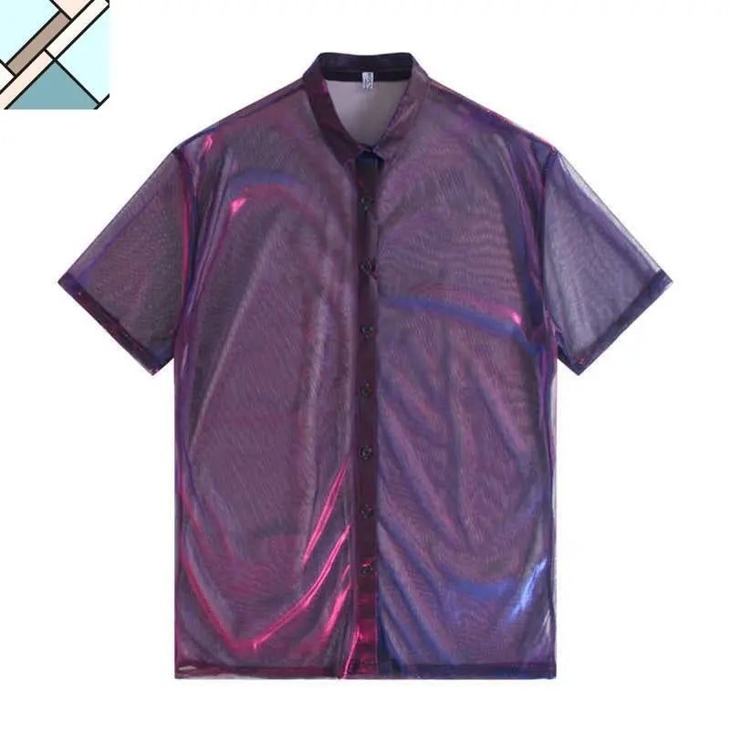 Reece Sheer Shimmer Shirt Dress - Rose Red Blue by Marigold Shadows MARIGOLD SHADOWS