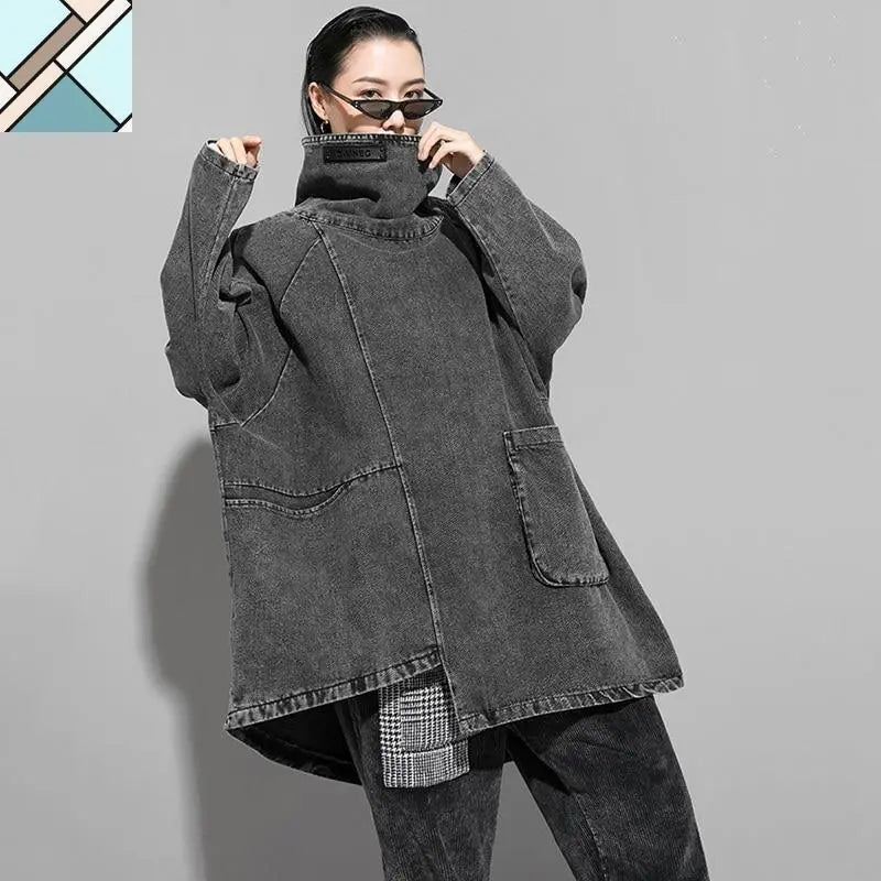 Reon Turtleneck Loose Denim Sweatshirt by Marigold Shadows MARIGOLD SHADOWS