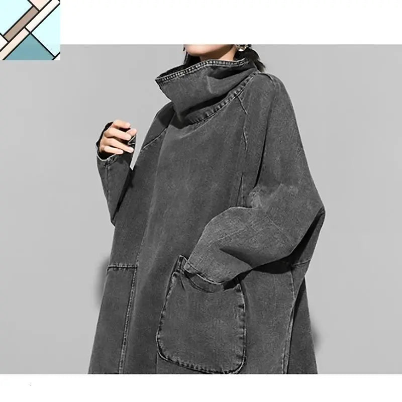 Reon Turtleneck Loose Denim Sweatshirt by Marigold Shadows MARIGOLD SHADOWS