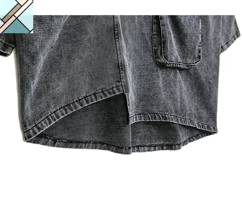 Reon Turtleneck Loose Denim Sweatshirt by Marigold Shadows MARIGOLD SHADOWS