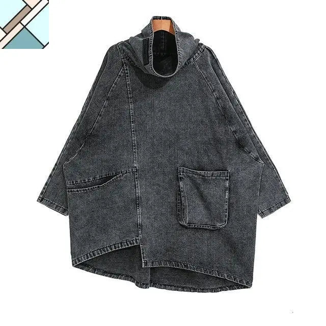 Reon Turtleneck Loose Denim Sweatshirt by Marigold Shadows MARIGOLD SHADOWS