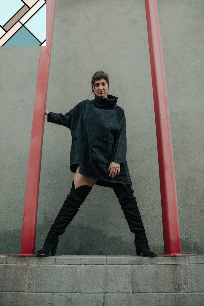 Reon Turtleneck Loose Denim Sweatshirt by Marigold Shadows MARIGOLD SHADOWS