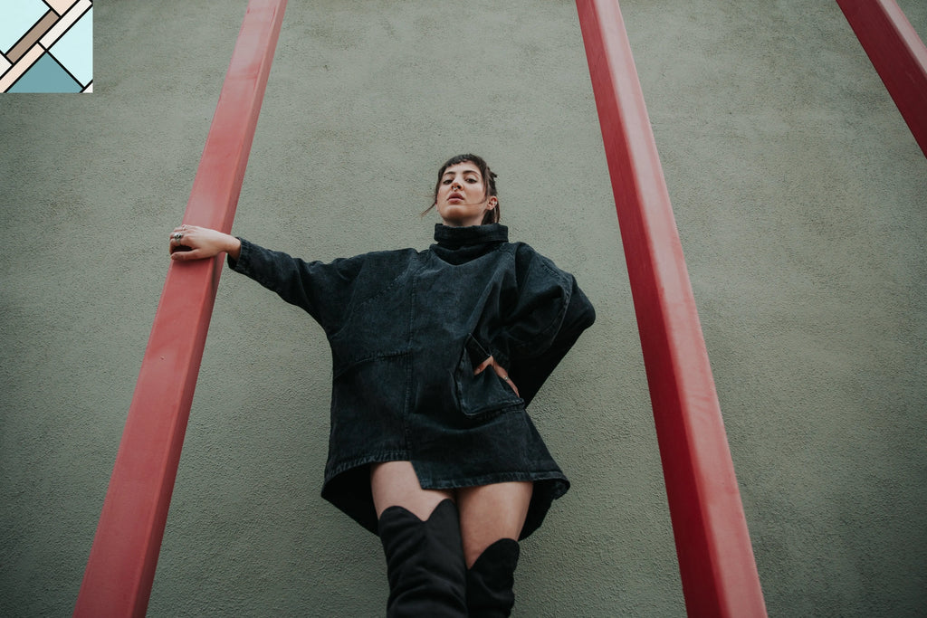 Reon Turtleneck Loose Denim Sweatshirt by Marigold Shadows MARIGOLD SHADOWS