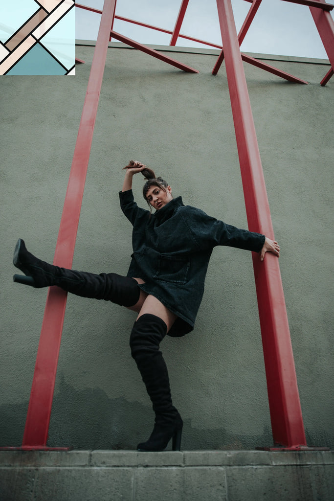 Reon Turtleneck Loose Denim Sweatshirt by Marigold Shadows MARIGOLD SHADOWS