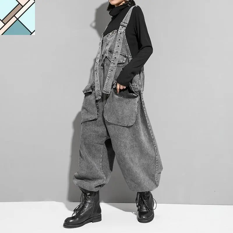 Rie High Waisted Pocket Denim Overalls by Marigold Shadows MARIGOLD SHADOWS