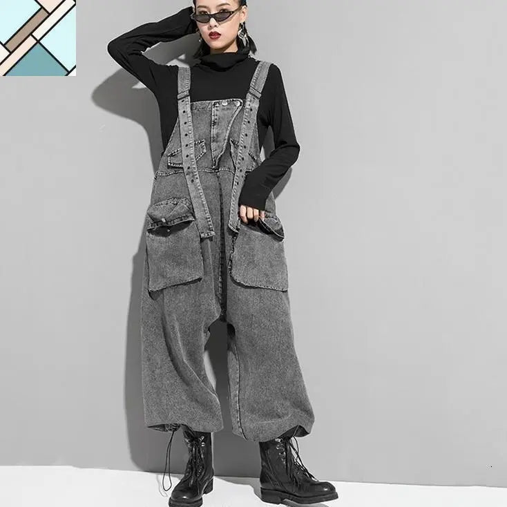 Rie High Waisted Pocket Denim Overalls by Marigold Shadows MARIGOLD SHADOWS