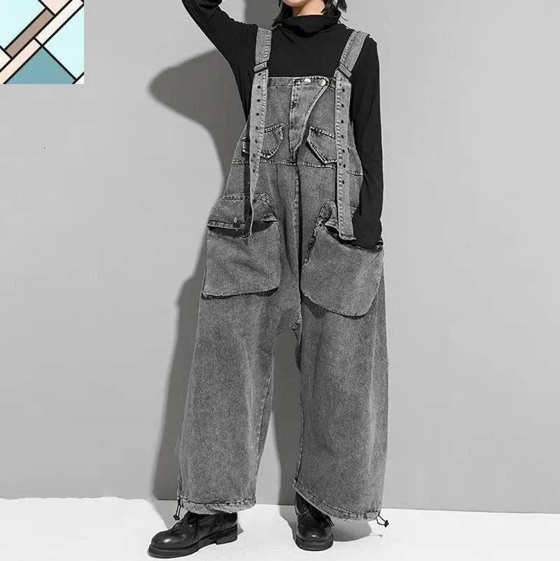 Rie High Waisted Pocket Denim Overalls by Marigold Shadows MARIGOLD SHADOWS