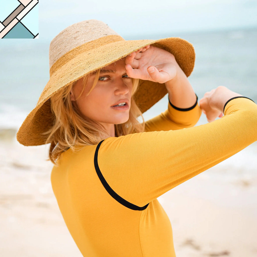 Riri Duo Jute Straw Hat, in Nude & Golden Yellow by BrunnaCo BRUNNA CO