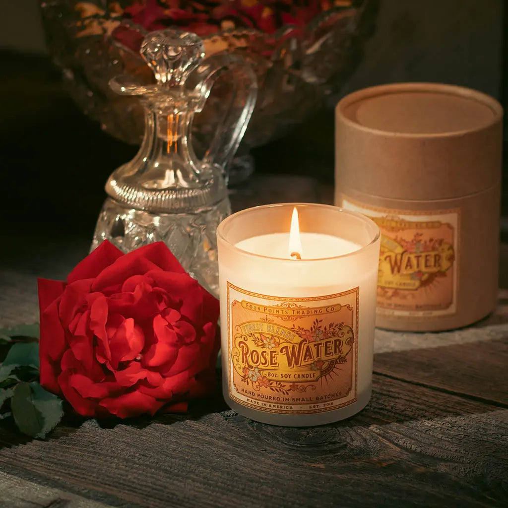 Rose Water 8oz Soy Scented Candle by Four Points Trading Co. FOUR POINTS TRADING CO.