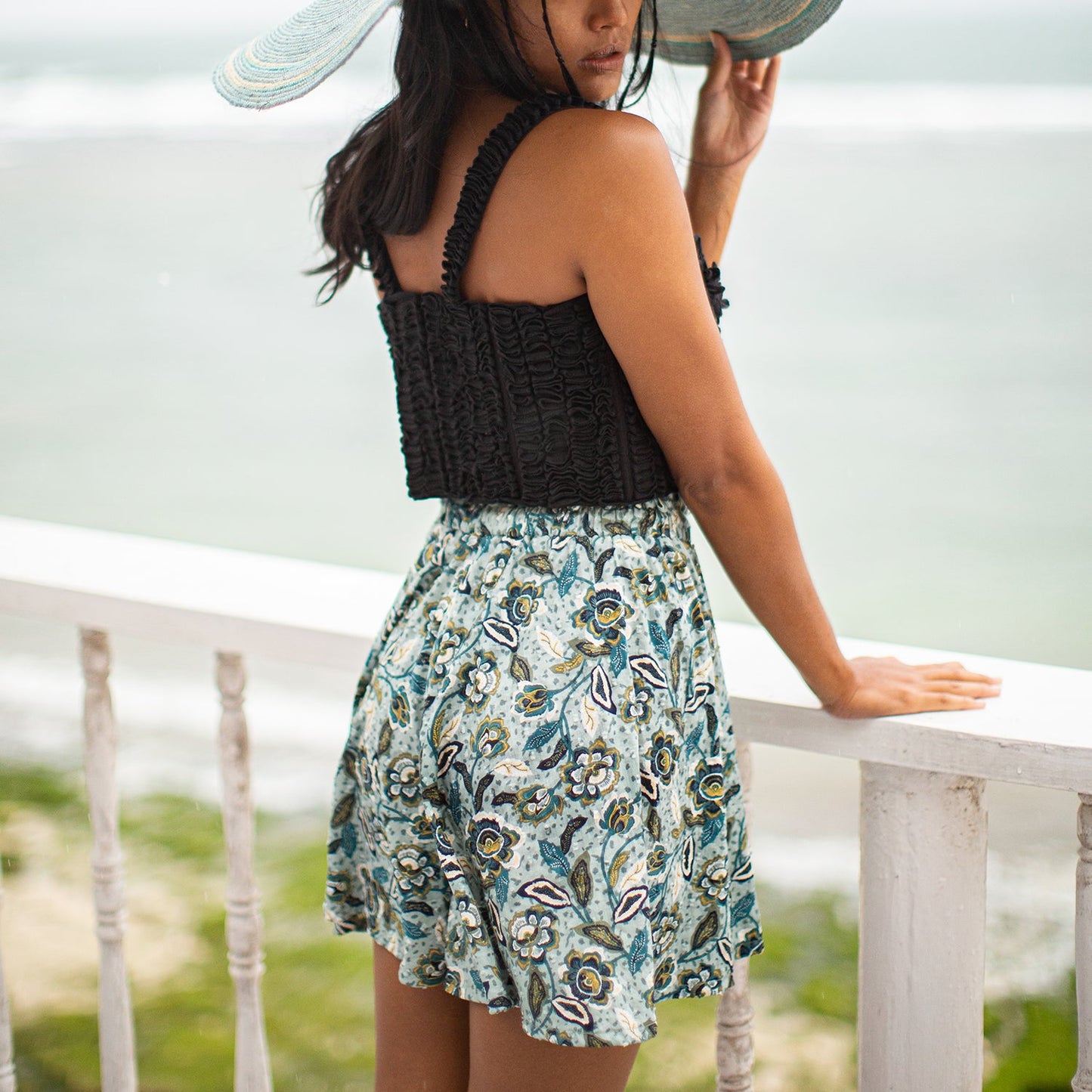 SEKAR Floral Batik Skorts in Sea Blue