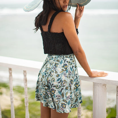 SEKAR Floral Batik Skorts in Sea Blue