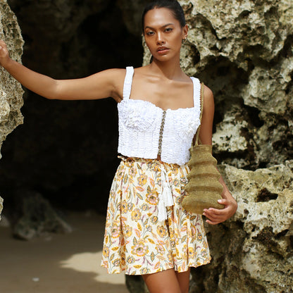 SEKAR Floral Batik Skorts in Marigold Yellow