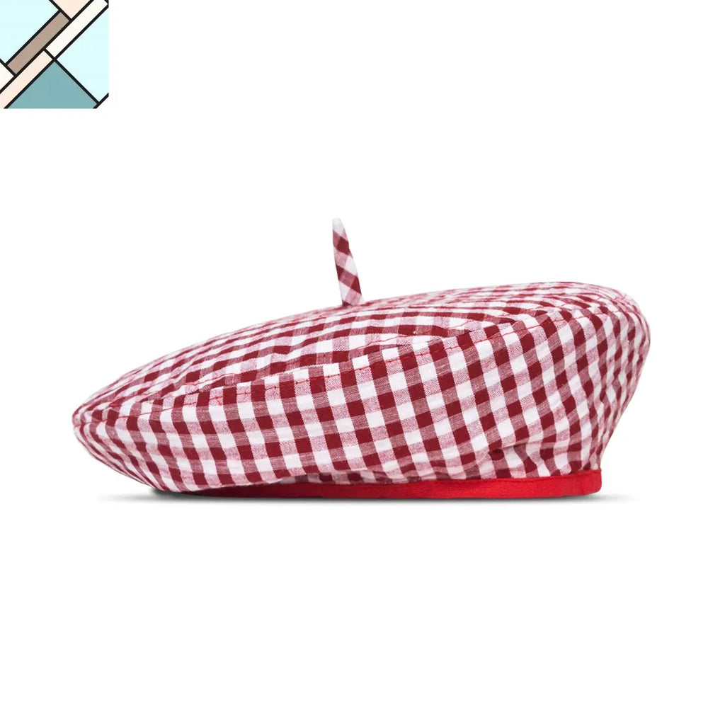 SIMONE Gingham Beret Hat in Red by BrunnaCo BRUNNA CO