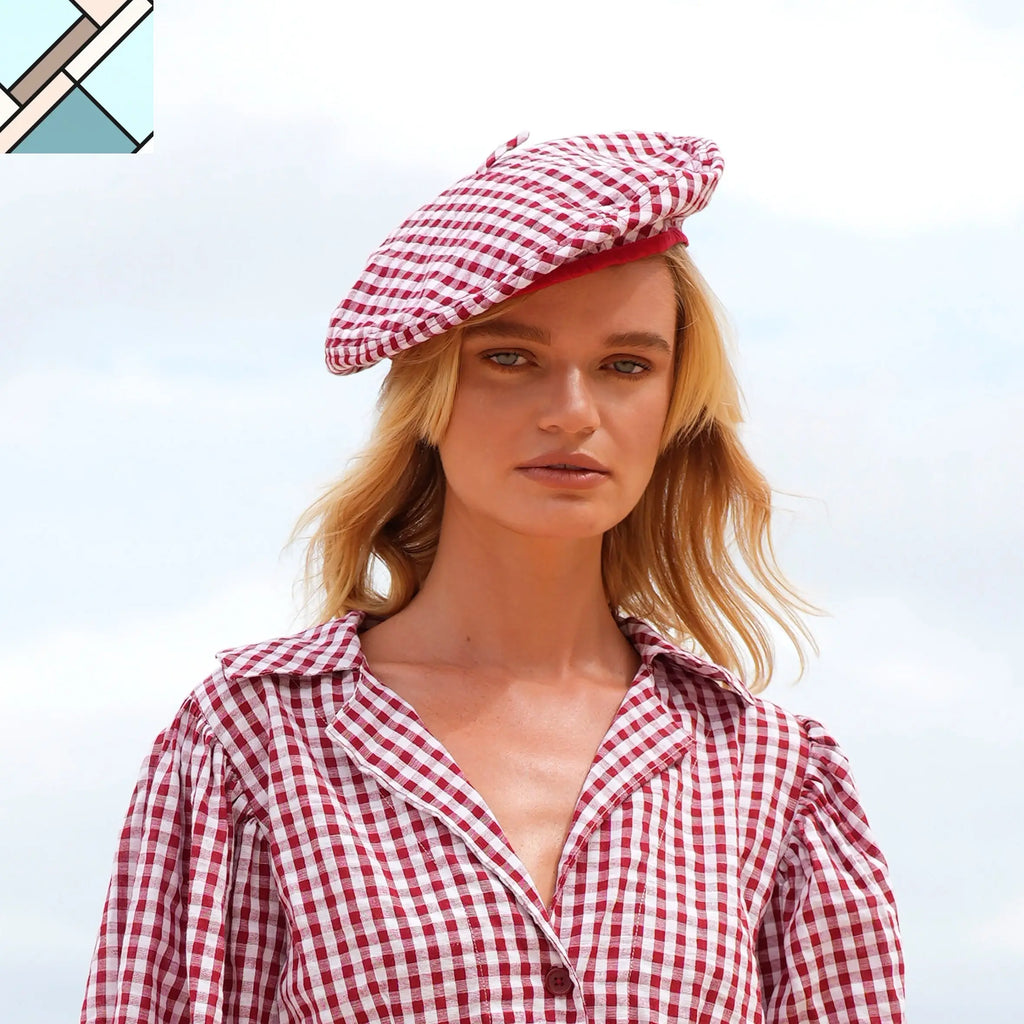 SIMONE Gingham Beret Hat in Red by BrunnaCo BRUNNA CO