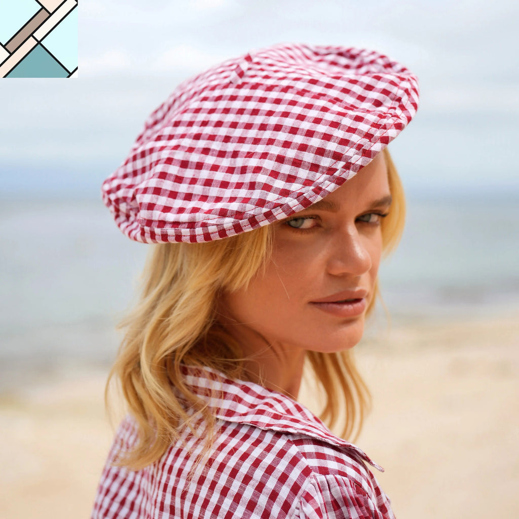 SIMONE Gingham Beret Hat in Red by BrunnaCo BRUNNA CO