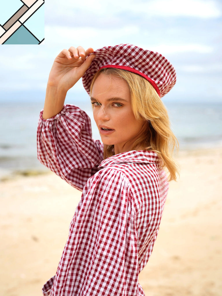 SIMONE Gingham Beret Hat in Red by BrunnaCo BRUNNA CO