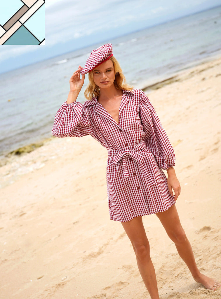 SIMONE Gingham Beret Hat in Red by BrunnaCo BRUNNA CO