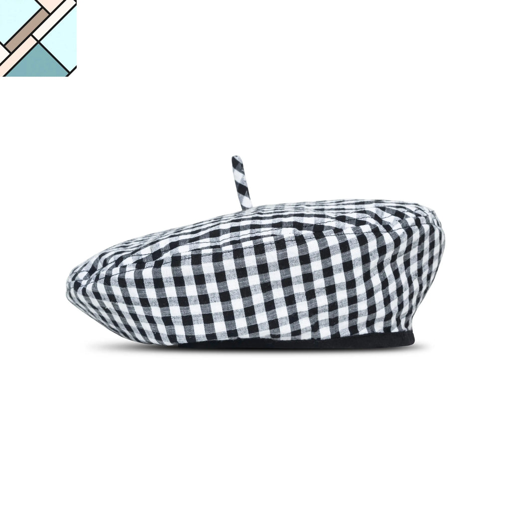 SIMONE Gingham Beret Hat, in Black by BrunnaCo BRUNNA CO