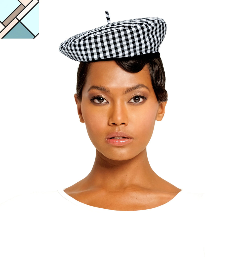 SIMONE Gingham Beret Hat, in Black by BrunnaCo BRUNNA CO