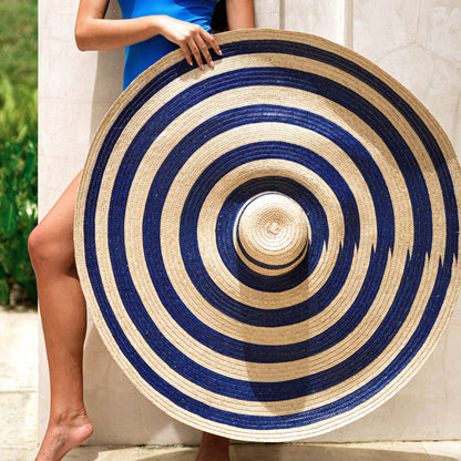 The Solana Oversized Striped Straw Hat in Blue & Natural