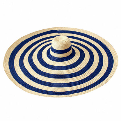 The Solana Oversized Striped Straw Hat in Blue & Natural
