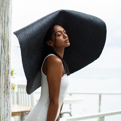 The Solana Oversized Straw Hat in Black