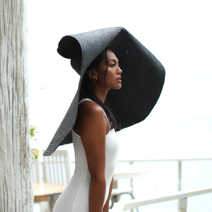 The Solana Oversized Straw Hat in Black