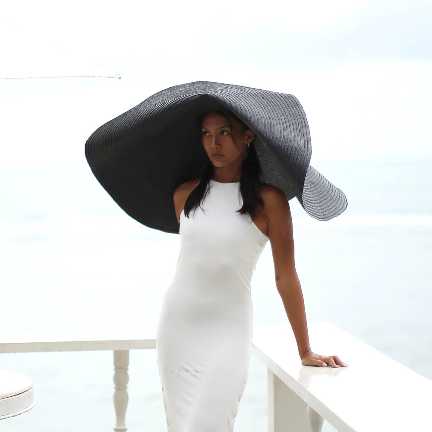 The Solana Oversized Straw Hat in Black