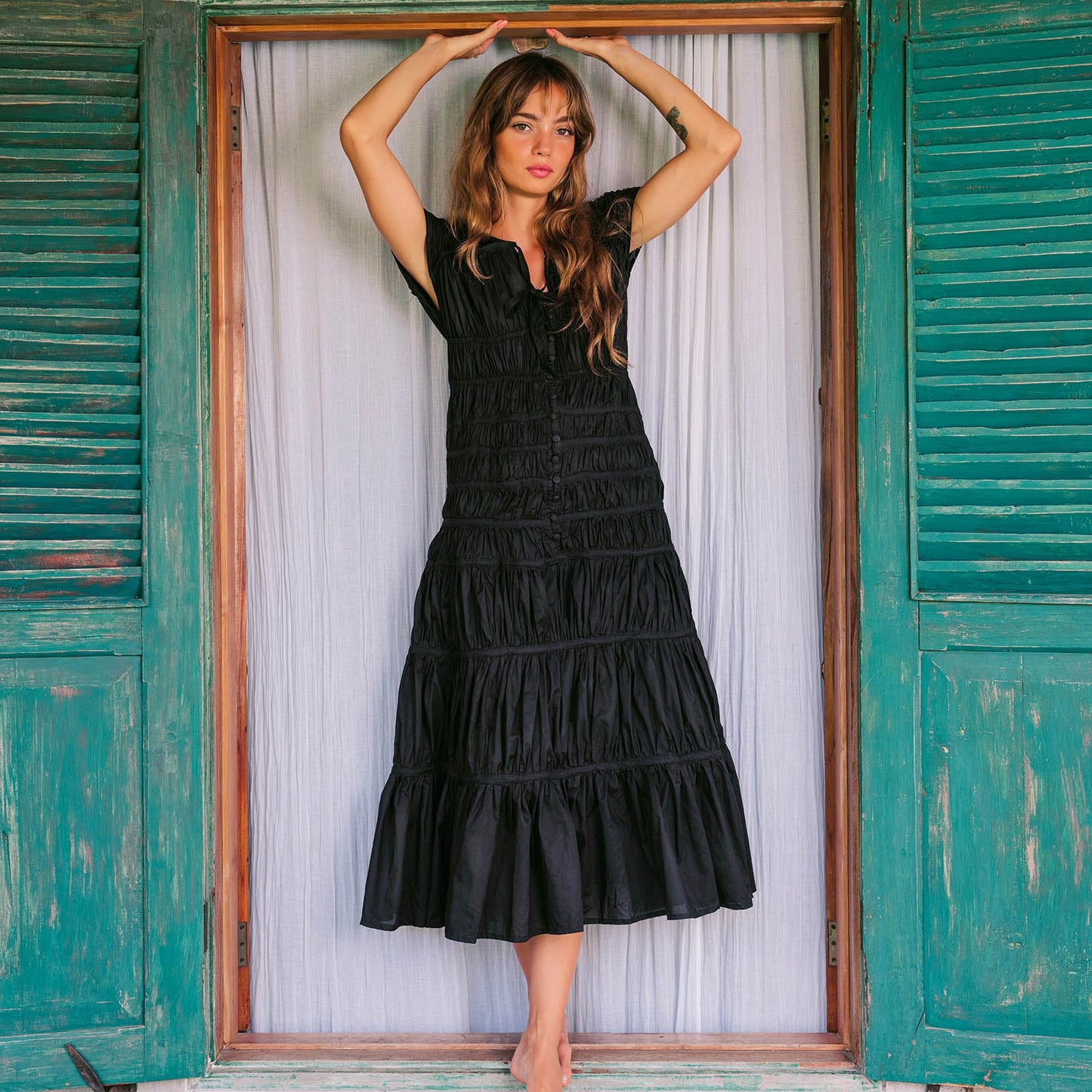 The Srikandi Ruffle Maxi Dress in Black
