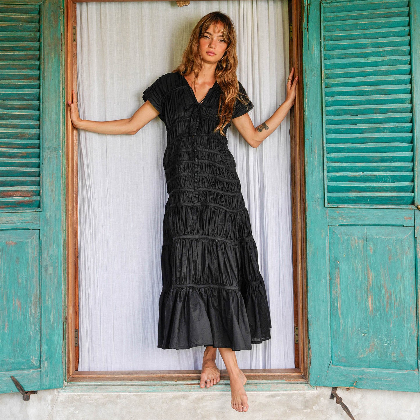 The Srikandi Ruffle Maxi Dress in Black