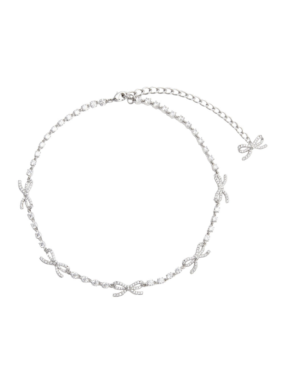 Necklace With Bows and Crystals, Silver-Coloured