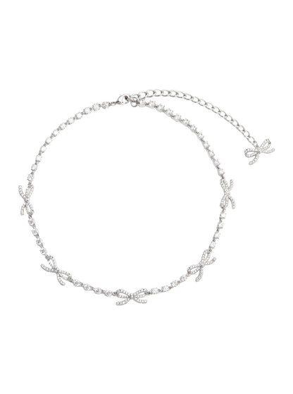 Necklace With Bows and Crystals, Silver-Coloured