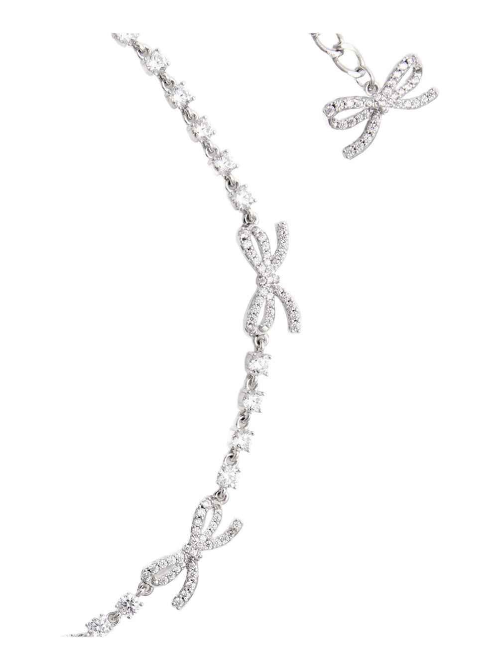 Necklace With Bows and Crystals, Silver-Coloured